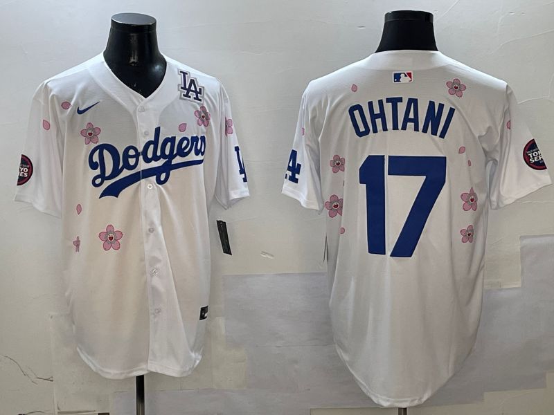 Men Los Angeles Dodgers 17 Ohtani White Sakura Edition 2025 Nike MLB Jersey style 4